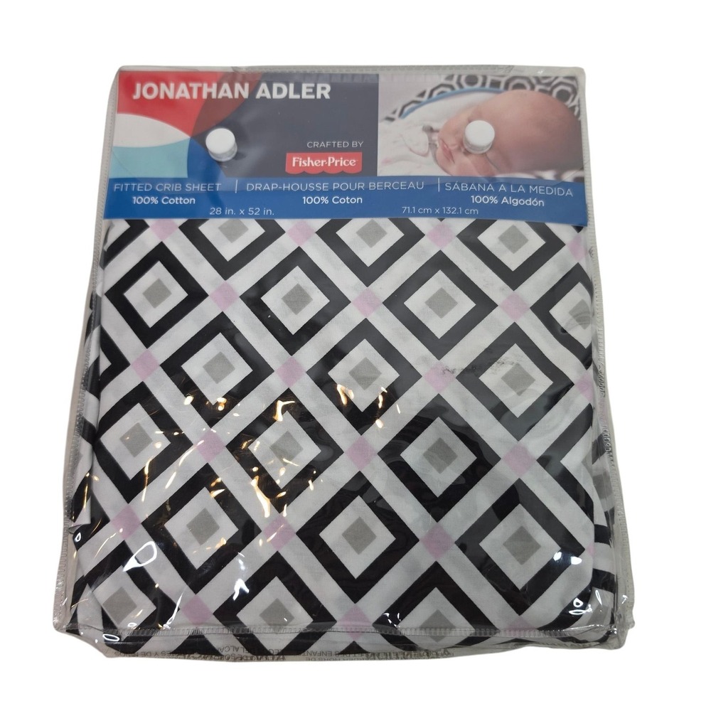 Jonathan Adler Fisher-Price Geometric Crib Fitted Sheet 28x52 White Cotton